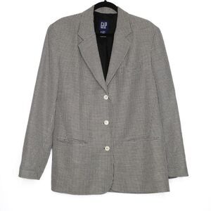 GAP Vintage Womens Linen Blend‎ Black White Plaid Blazer Size L